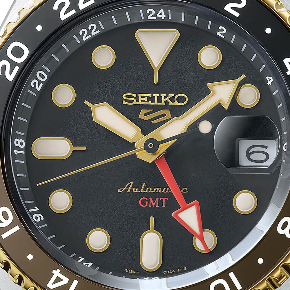 Seiko 5 Sports SKX GMT Mocha 42.5mm Black Dial Brown Leather Strap Watch image number 1