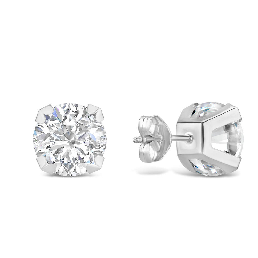 9ct White Gold 8MM Four Claw Cubic Zirconia Stud Earrings image number 4