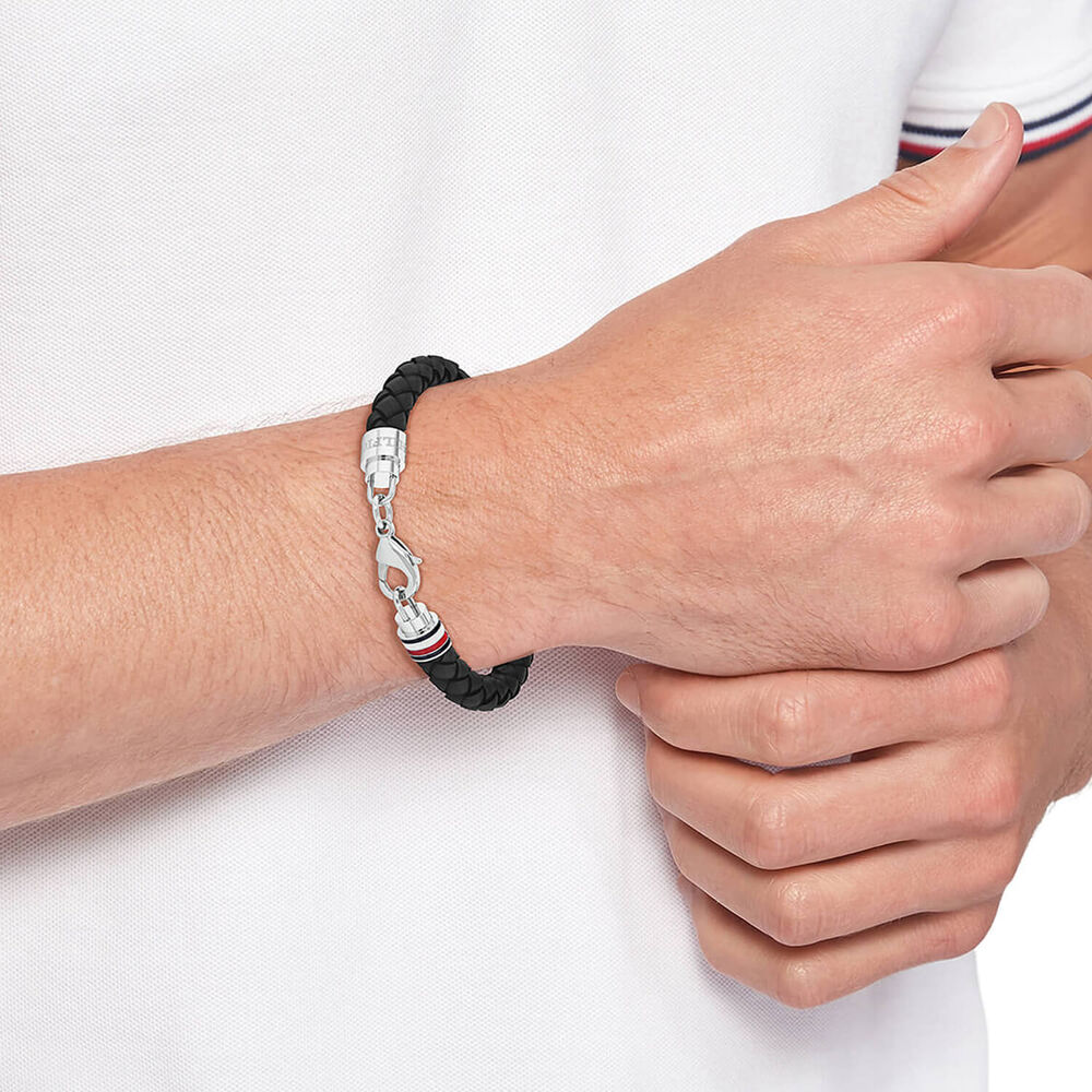 Tommy Hilfiger Iconic Black Braided Leather Bracelet image number 1