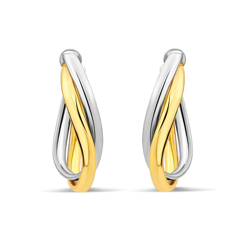 Sterling Silver Two Tone Twist Hoop Earrings