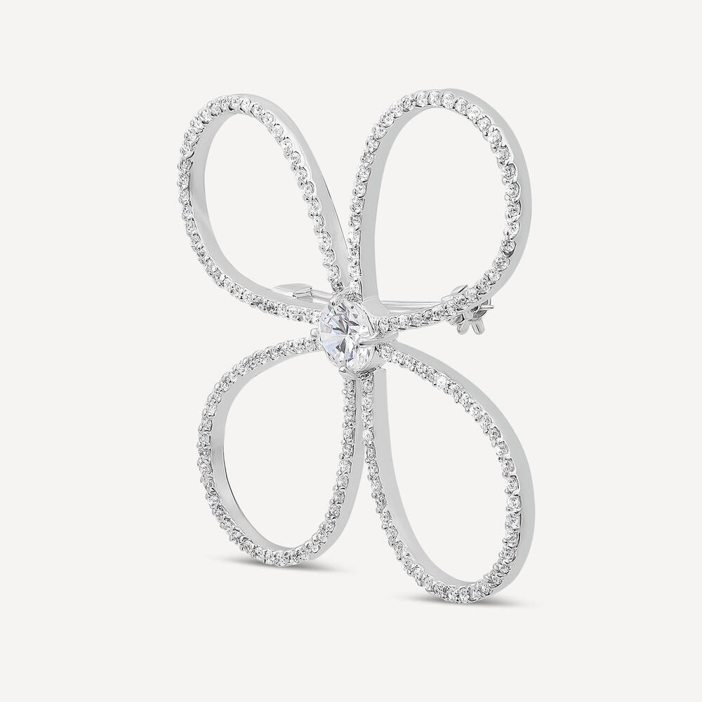 Sterling Silver Cubic Zirconia Open Flower Brooch image number 1