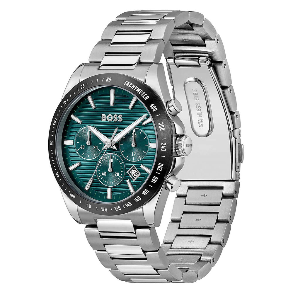 BOSS Strike 41mm Teal Chronograph Dial Steel Bracelet Watch image number 1