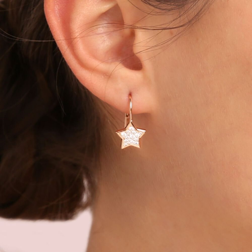 Bronzallure Star-Shaped Cubic Zirconia Pave Earrings image number 2