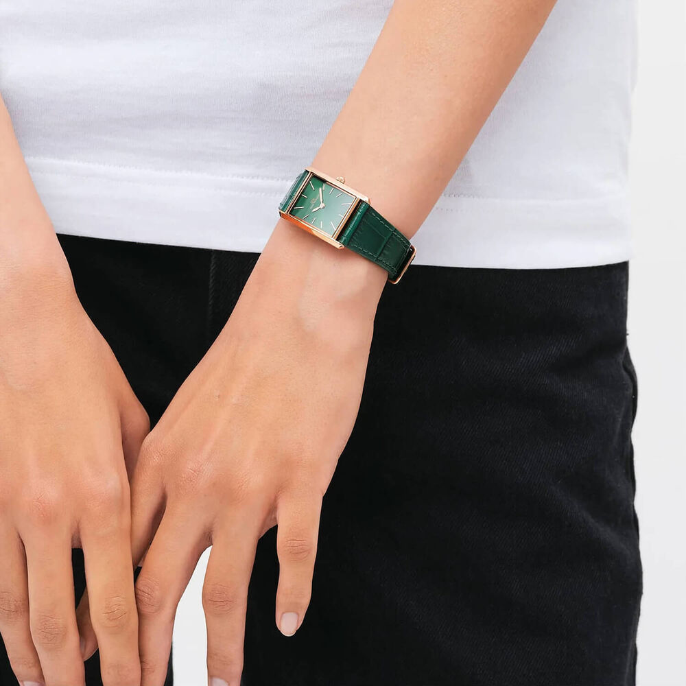 Daniel Wellington Bound 32x22mm Emerald Dial Green Crocodile Leather Strap Watch image number 4