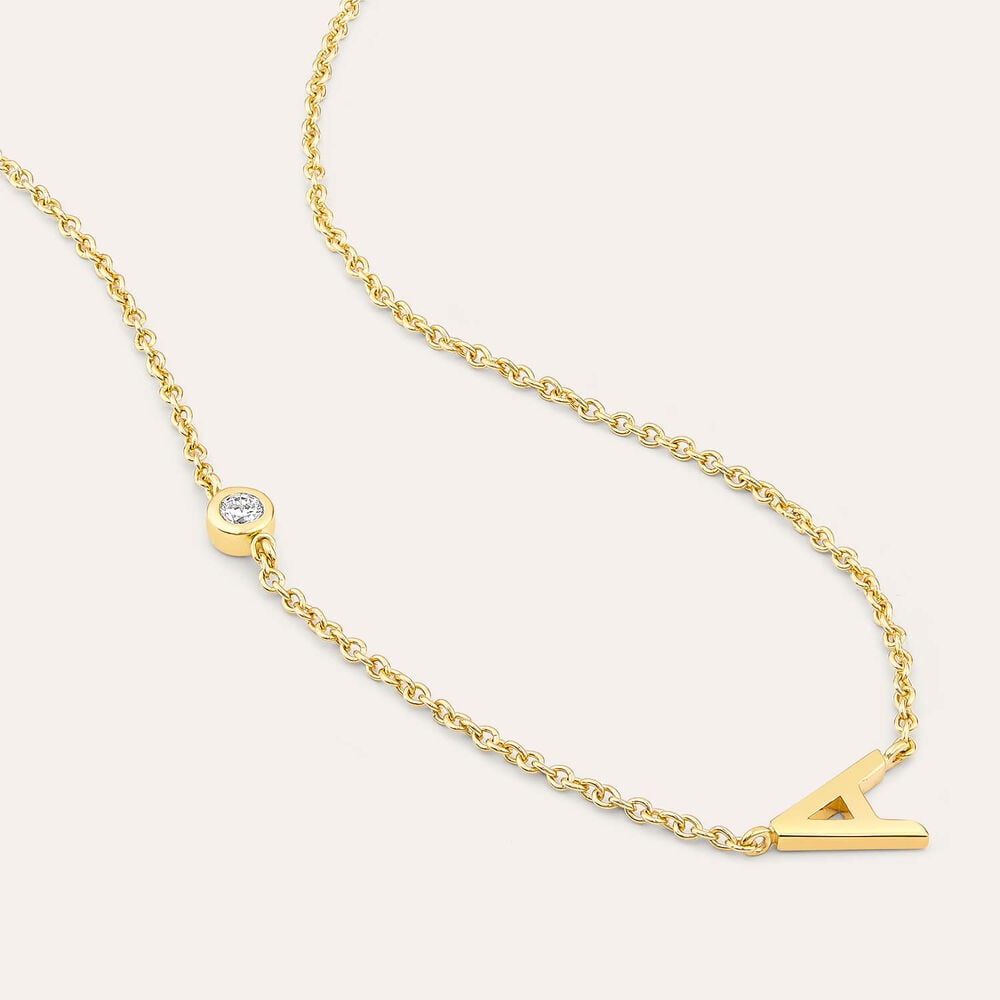 Sterling Silver Yellow Gold Plated 0.06ct Lab Grown Diamond Initial A Necklet