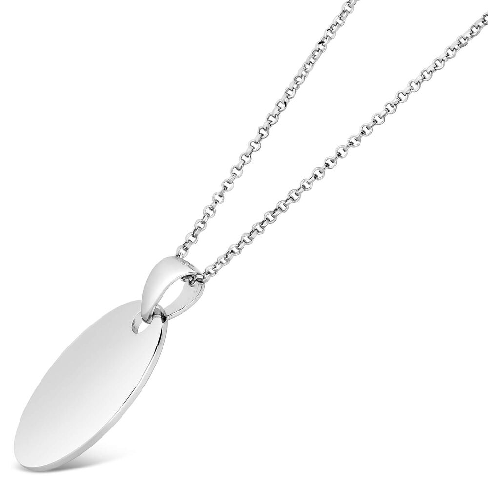 Sterling Silver Plain Oval Disc Pendant Necklace (Chain Included) image number 1