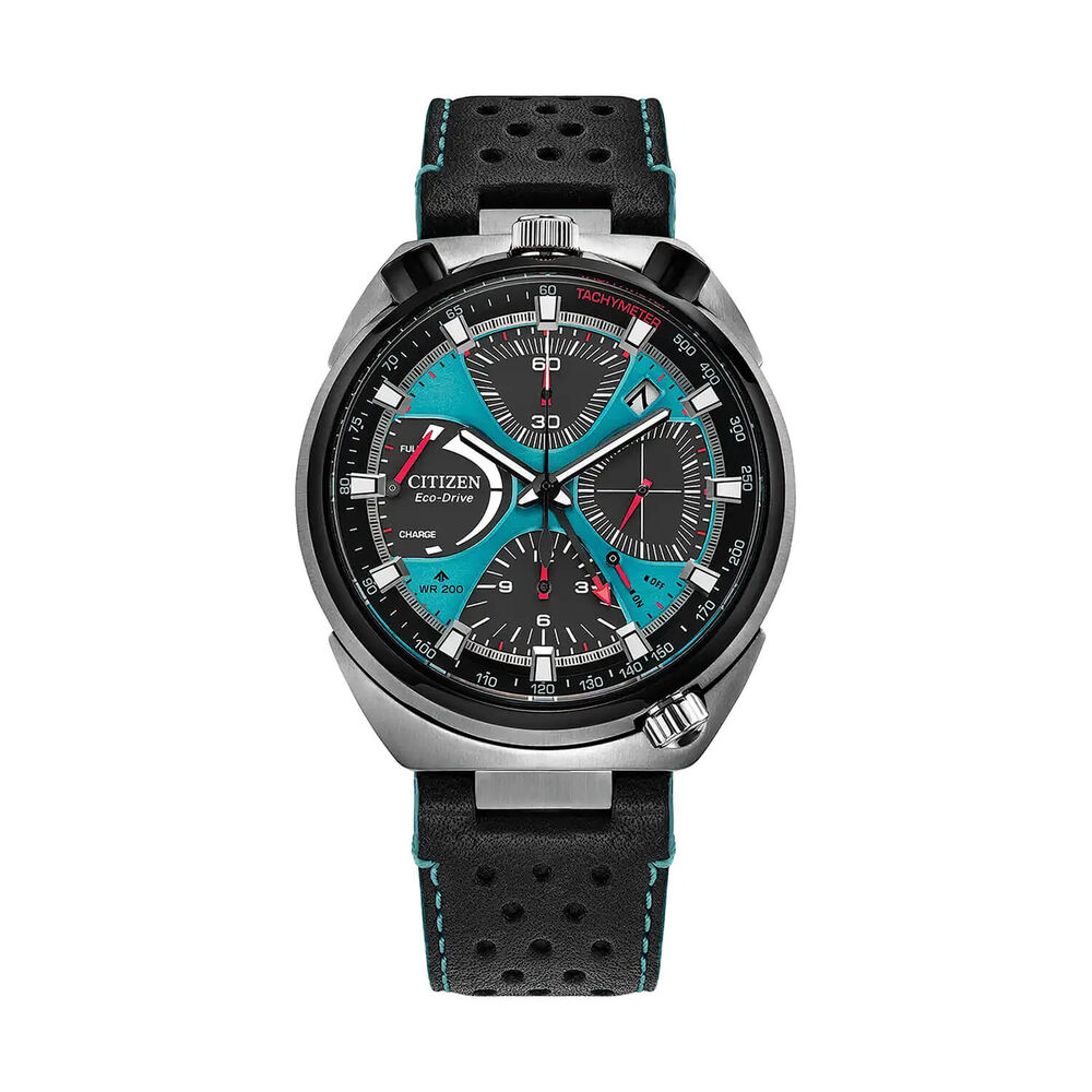 Citizen Promaster Bullhead Racing Chronograph 45mm Blue Dial Leather Strap Watch