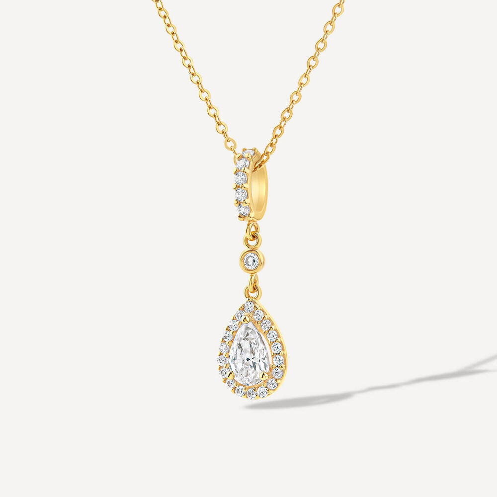 9ct Yellow Gold Pear Cubic Zirconia Cluster Bale Necklet image number 1