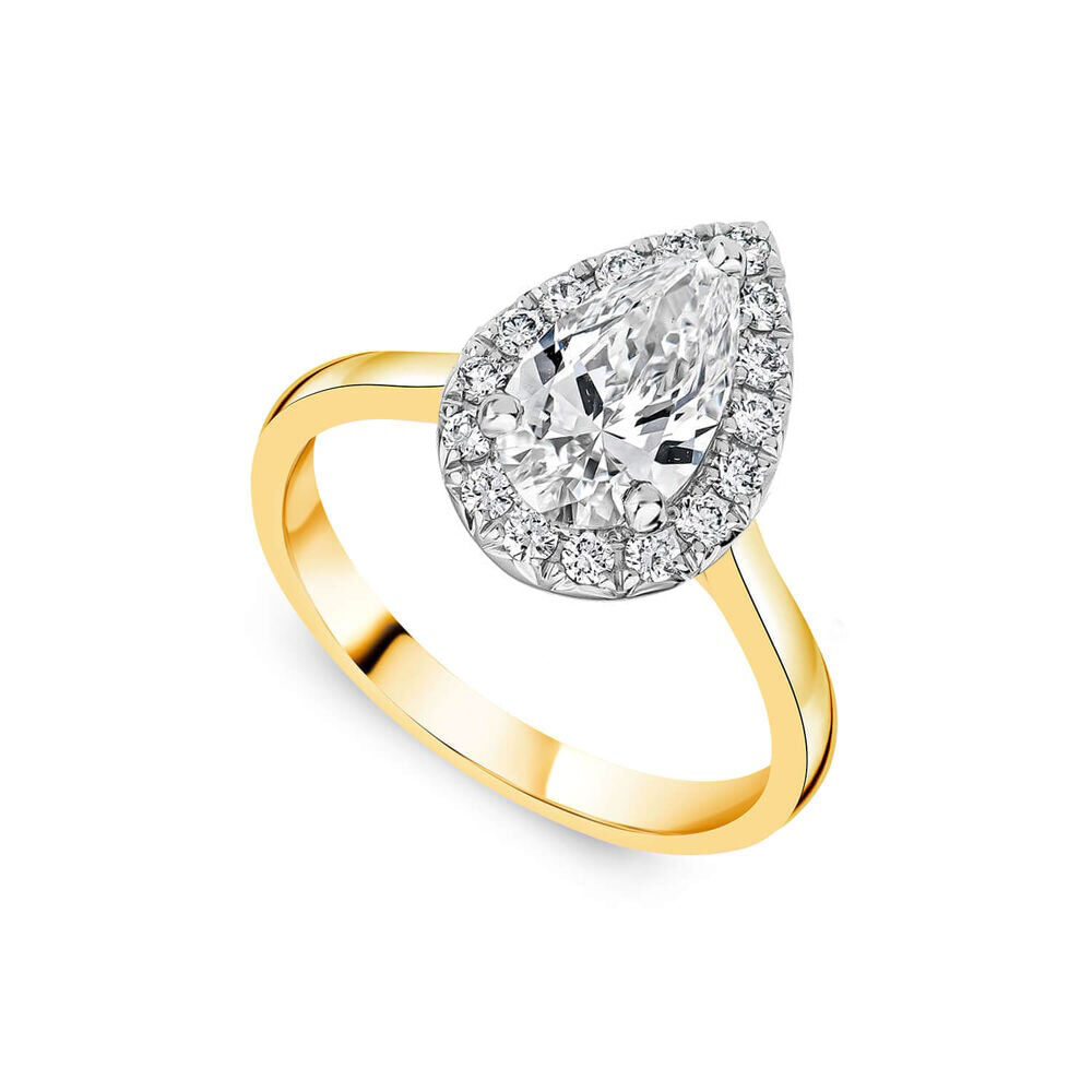 Born 18ct Yellow Gold Lab Grown 1.20ct Pear Halo Diamond Ring