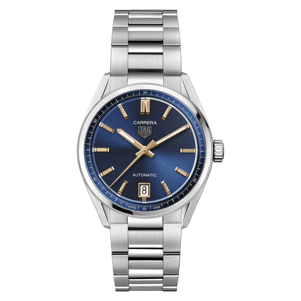 TAG Heuer Carrera Date 36mm Blue Dial Rose Gold Index Stainless Steel Bracelet Watch image number 0
