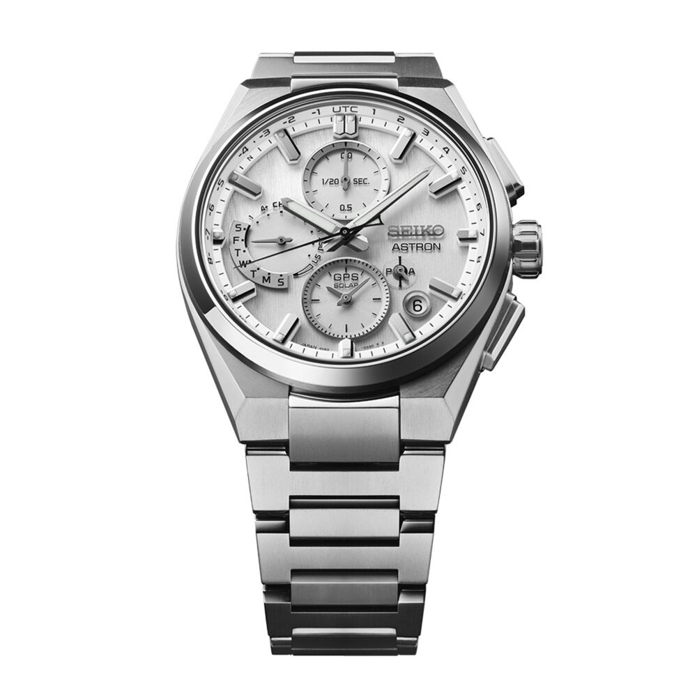 Seiko Astron GPS Solar 5X Dual-Time Chronograph 42mm Silvery White Dial Titanium Bracelet Watch image number 3