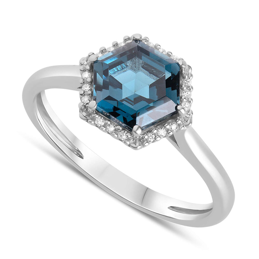 9ct White Gold 0.05ct Diamond Hexagon Topaz Ring image number 0