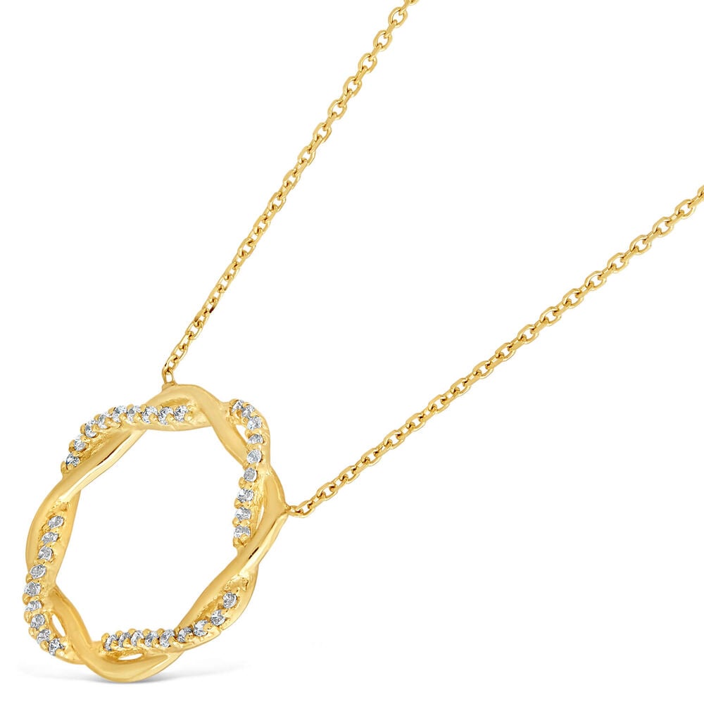 9ct Yellow Gold Plaited Plain and Cubic Zirconia Circle Chain Necklet image number 1