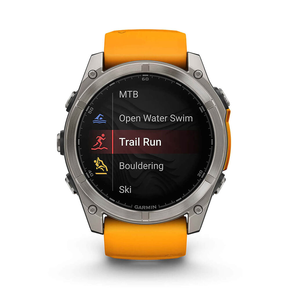 Garmin fenix® 8 AMOLED Sapphire 51mm Titanium Case Spark Orange Graphite Silicon Strap Watch image number 6