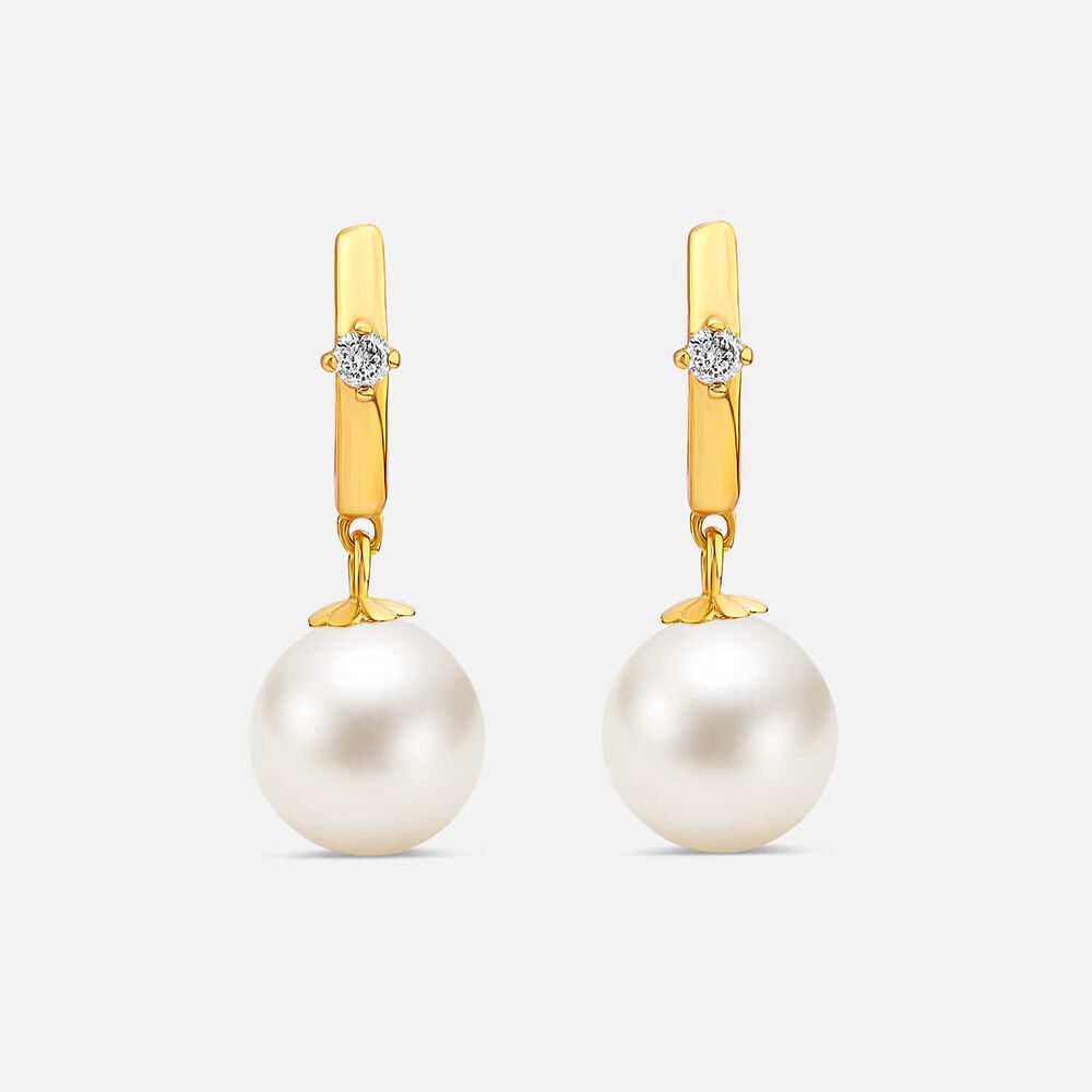 Yellow Gold Plated Vermeil Sterling Silver Hoop Cubic Zirconia & Pearl Drop Earrings