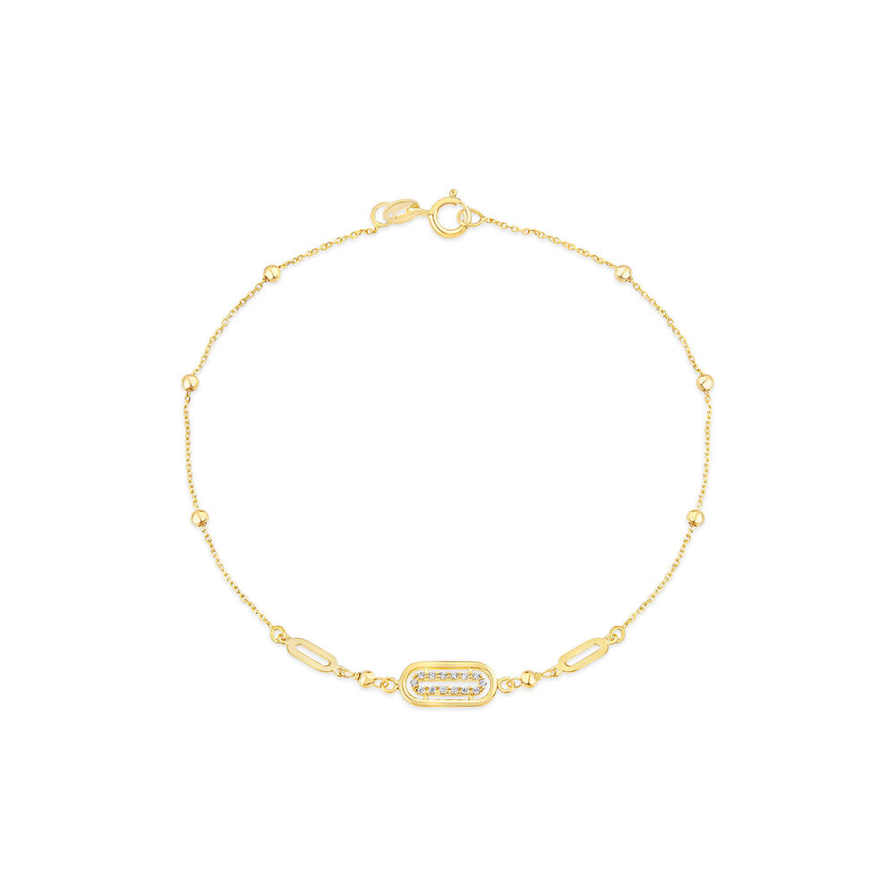 9ct Yellow Gold Oblong Cubic Zirconia Beaded Bracelet image number 0