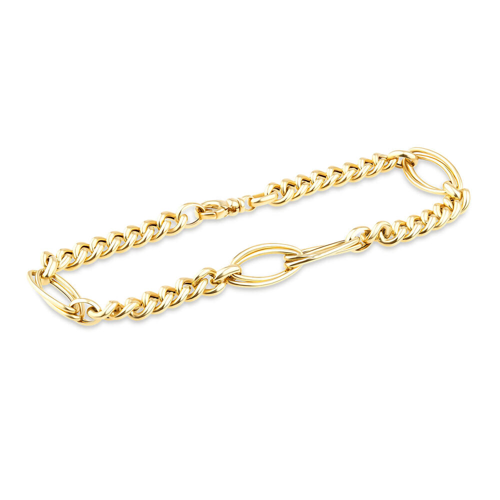 9ct Yellow Gold Fancy Curb Double Oval Link Ladies Bracelet image number 1