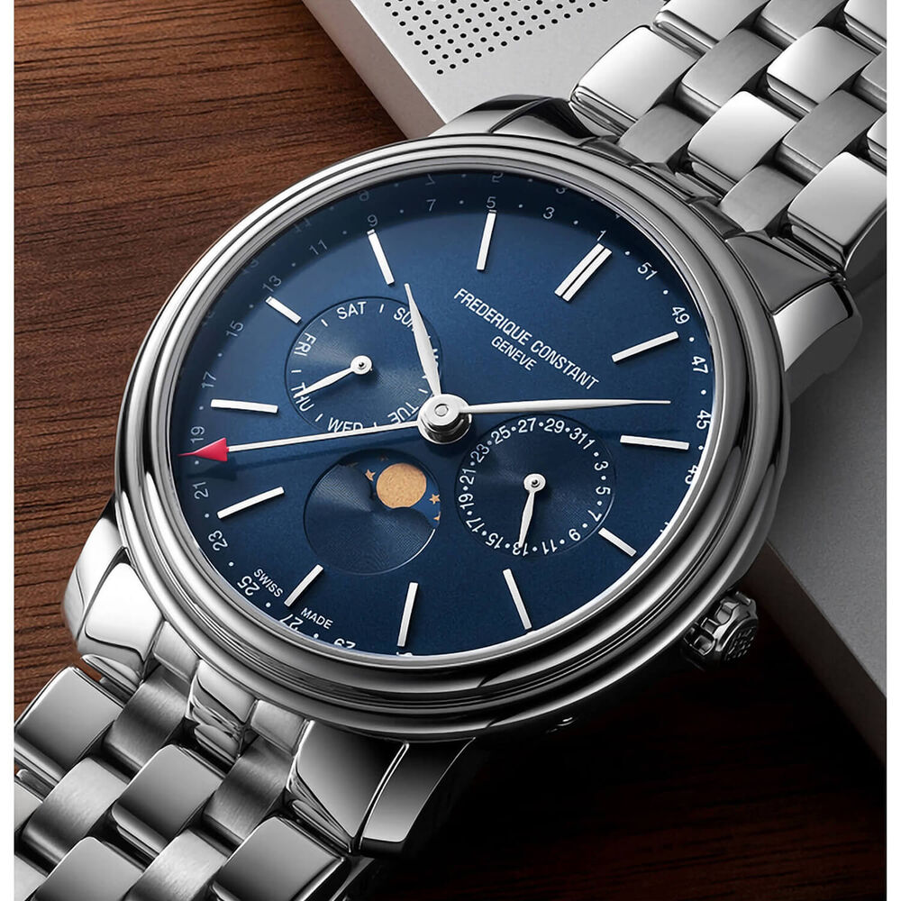 Frederique Constant 40mm Blue Dial Day Date Moonphase Bracelet Watch image number 4