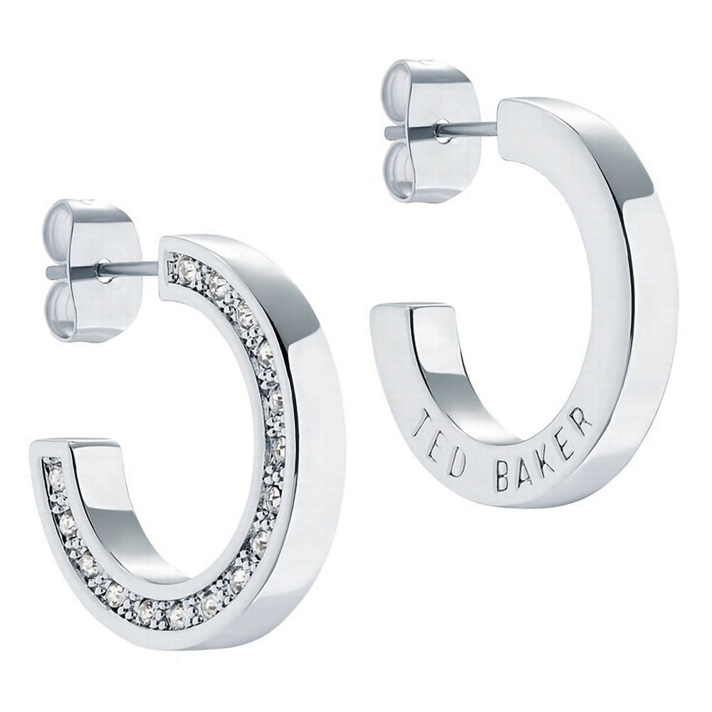 Ted Baker SENATTA Crystal Silver Tone Hoop Earrings image number 1