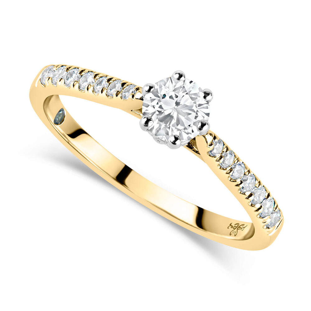 Kathy De Stafford 18ct Yellow Gold ''Simone'' 6 Stone Diamond Solitaire Shoulders 0.50ct Ring