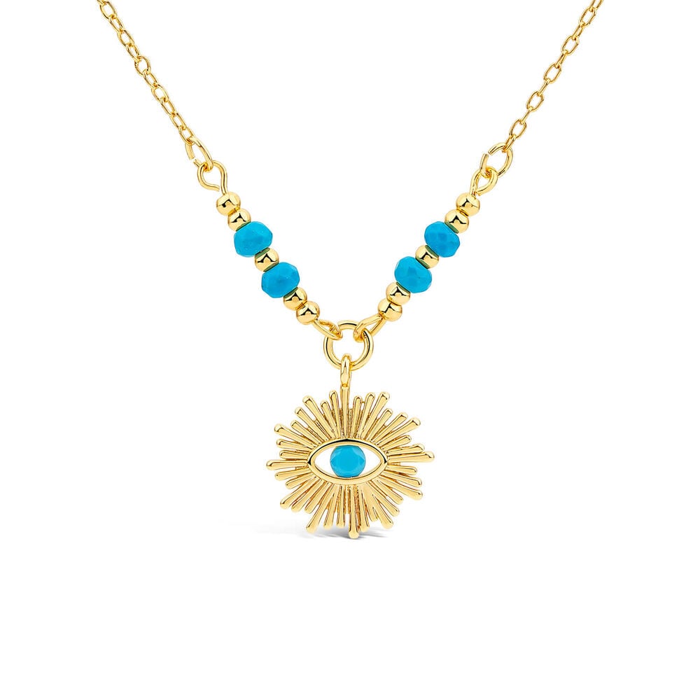 Yellow Gold Plated Sterling Silver Turquoise Beaded Protective Eye Necklet image number 0
