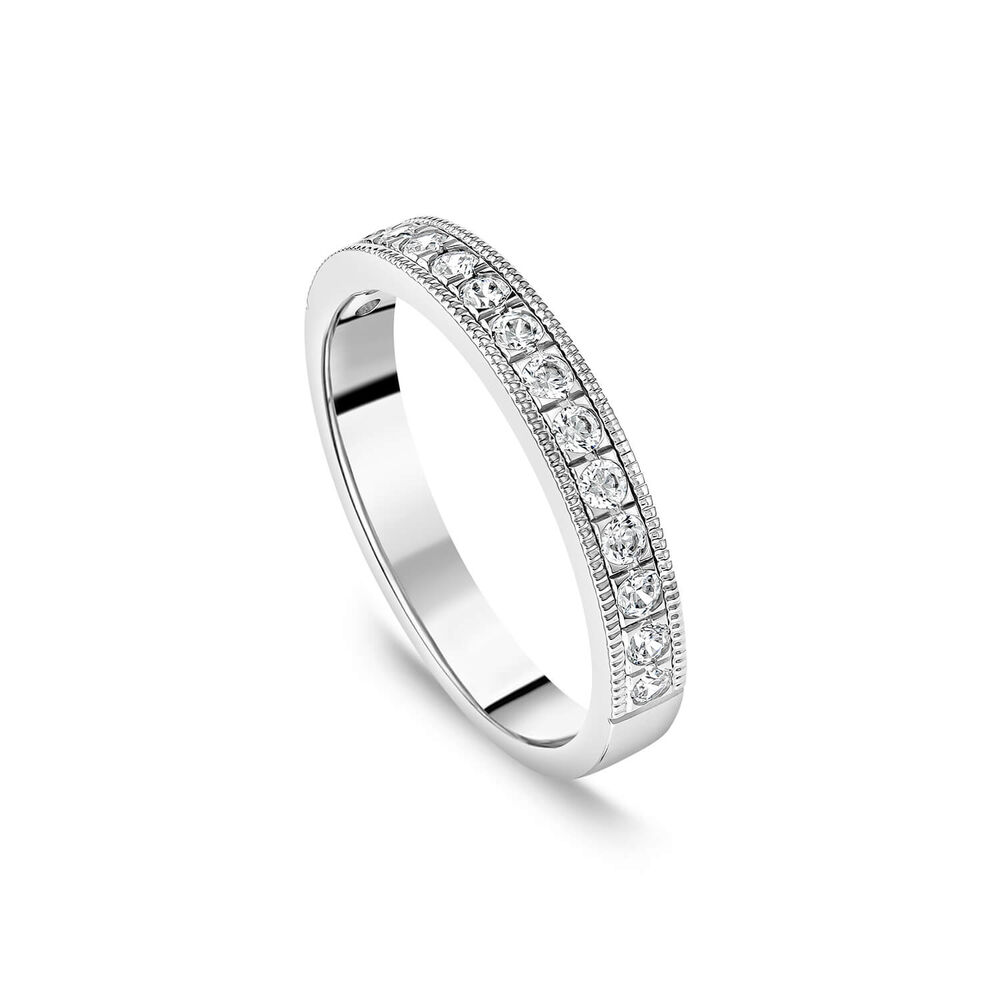 18ct White Gold 0.33 Diamond Set Milgrain Edge Wedding Ring image number 0