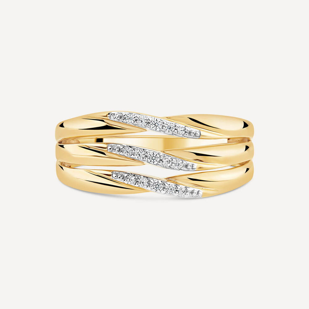 9ct Yellow Gold Diamond Three Rows Ring image number 1