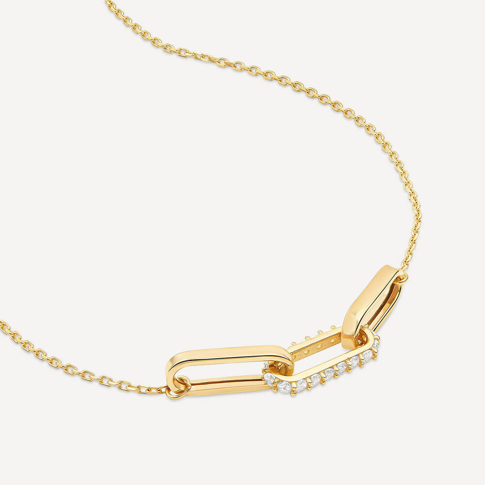 9ct Yellow Gold Cubic Zirconia Set Centre 3 Link Necklet image number 3