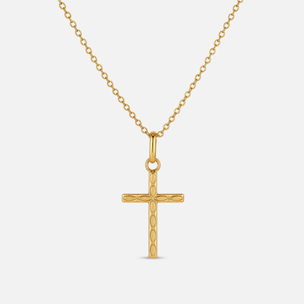 Yellow Gold Plated Sterling Silver Patterned Cross Pendant (Chain Included)