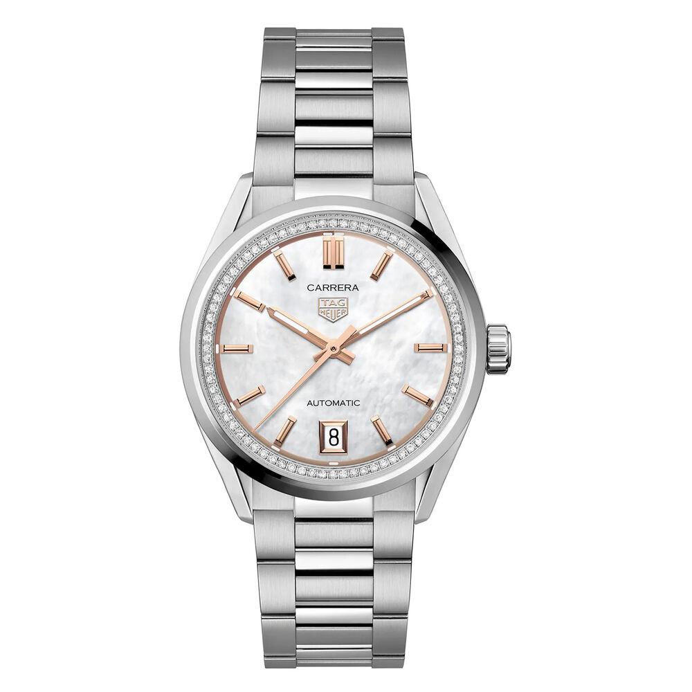 TAG Heuer Carrera Date 36mm MOP Dial Diamonds Stainless Steel Bracelet Watch image number 0
