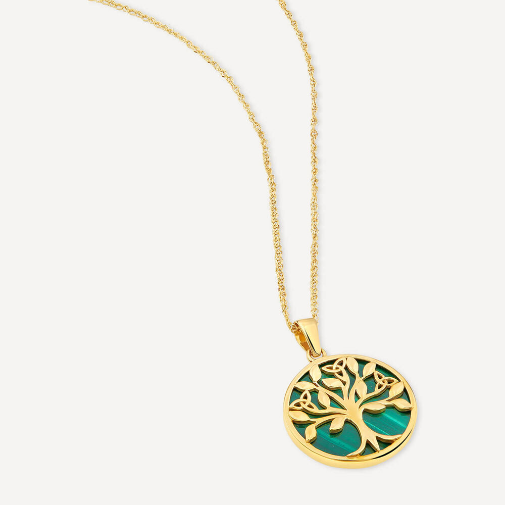 9ct Yellow Gold Malachite Tree of Life Pendant image number 2