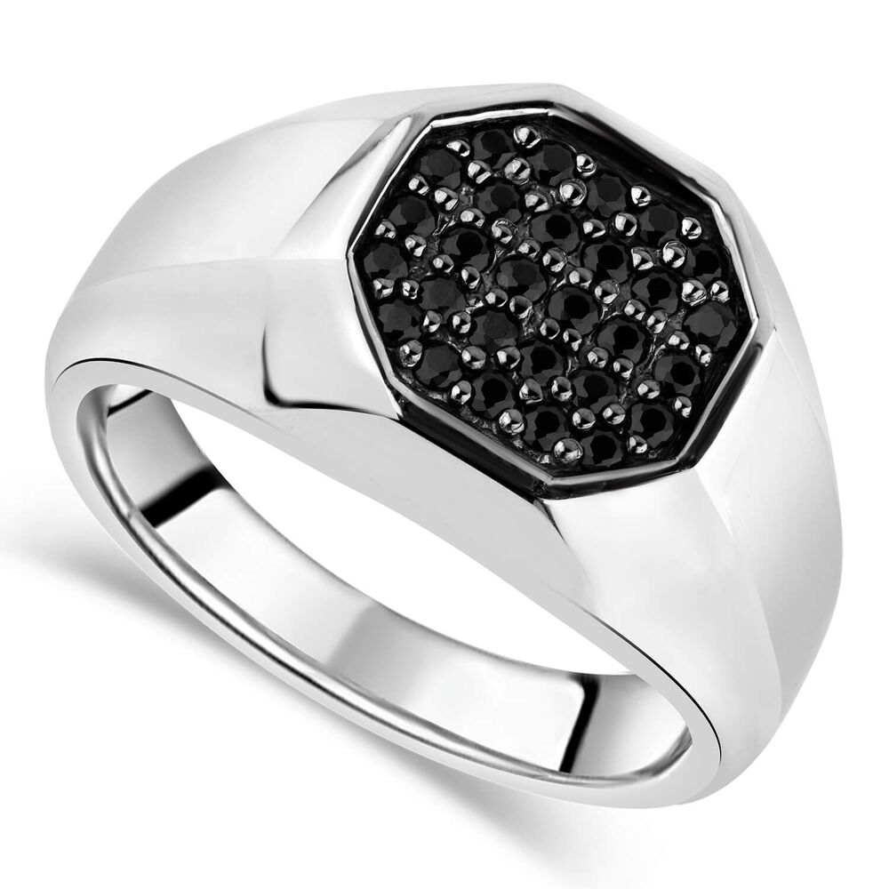 Sterling Silver Rhodium Plated 3.7mm Octagonal Men's Ring