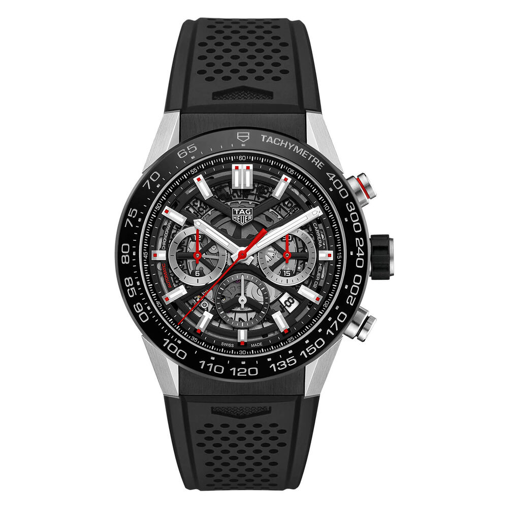 TAG Heuer Carrera Skeleton Chronograph Dial & Black Rubber 45mm Watch
