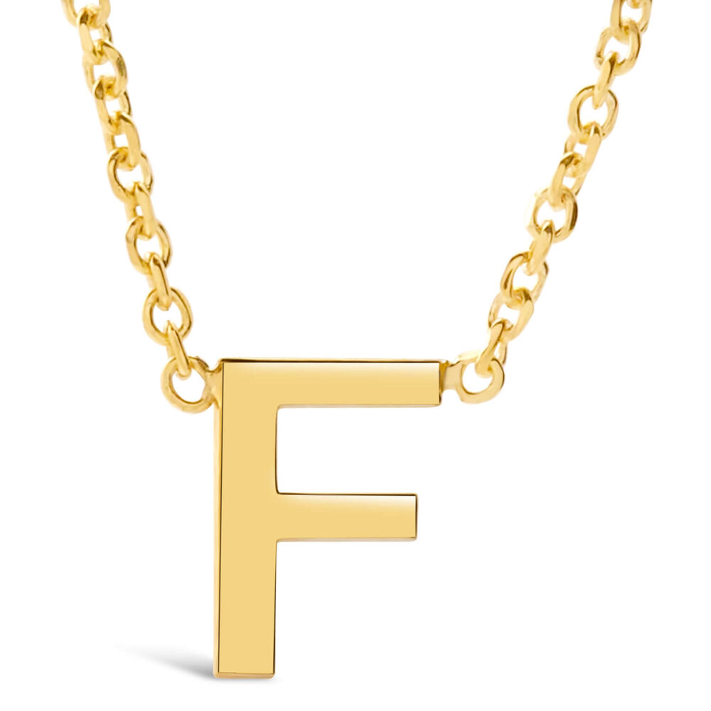 9 Carat Yellow Gold Petite Initial F Necklet (Special Order) (Chain Included)