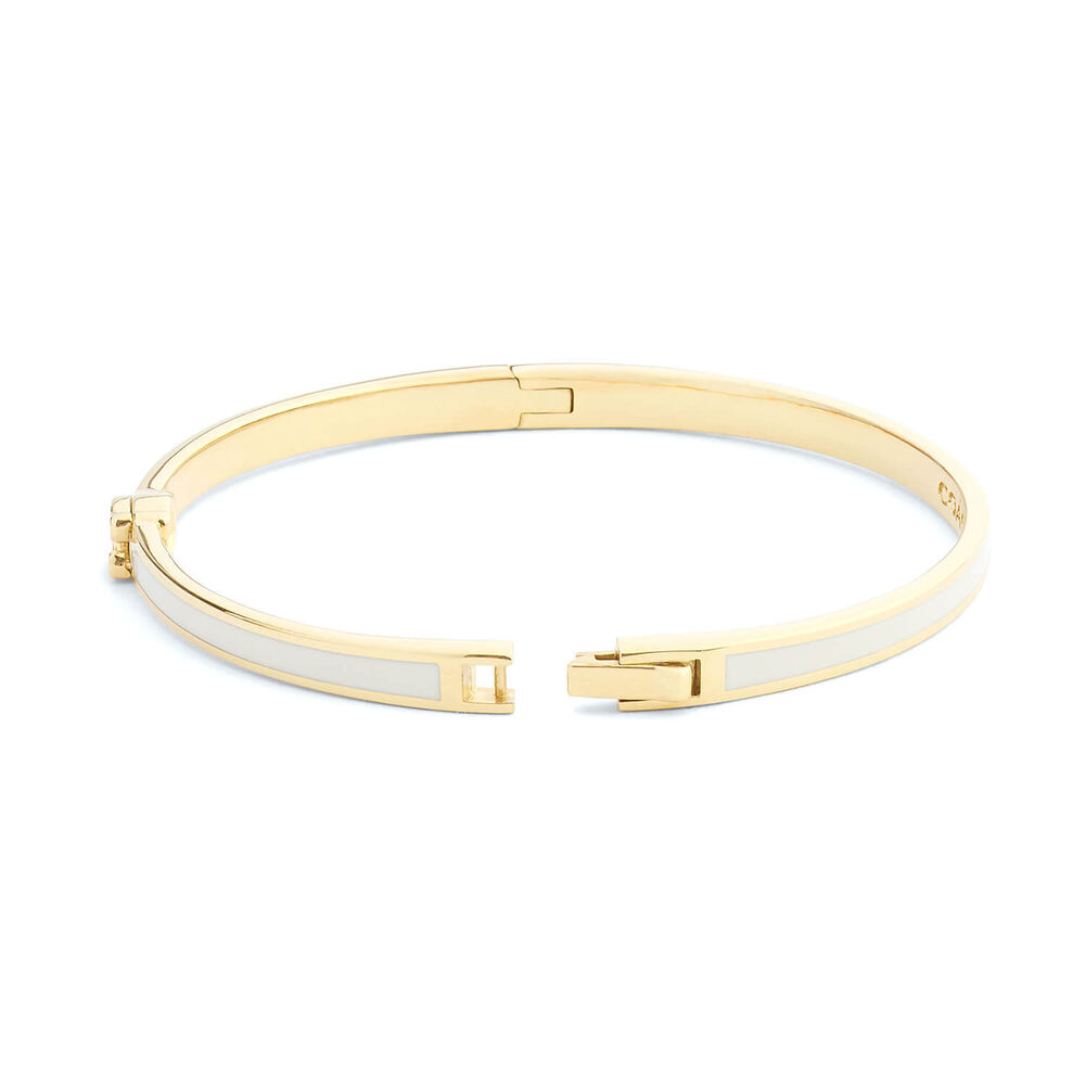 Coach Signature C Gold Tone Brass White Enamel Bangle Bracelet