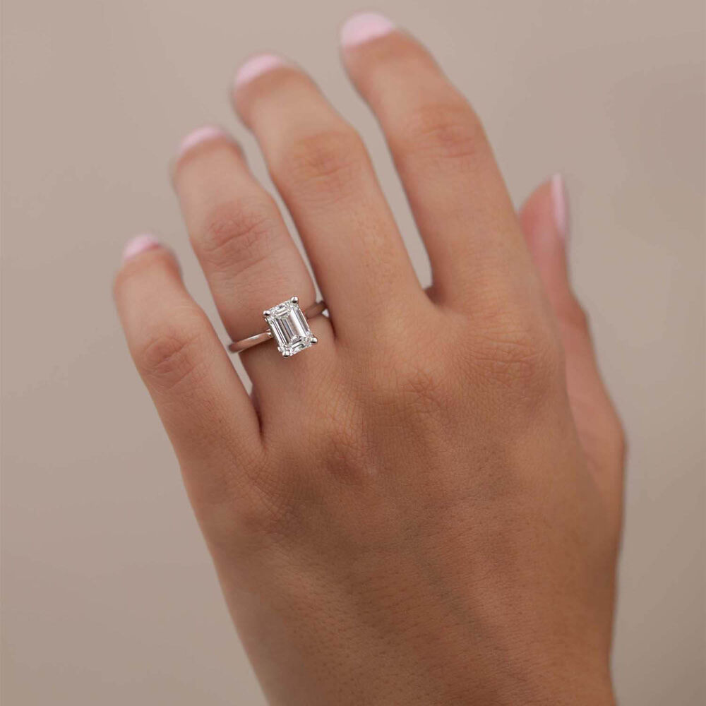 Born Platinum 2.00ct Lab Grown Emerald Cut Solitaire Diamond Ring image number 6