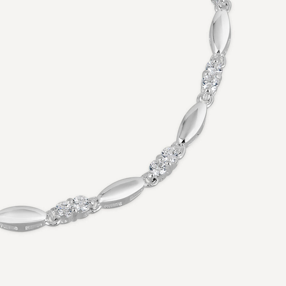 Sterling Silver Two Cubic Zirconia and Polished Oval Bead Bracelet