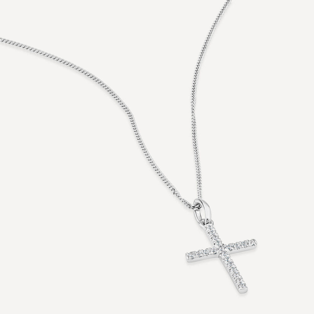 9ct White Gold 0.10ct Diamond Cross Pendant image number 2