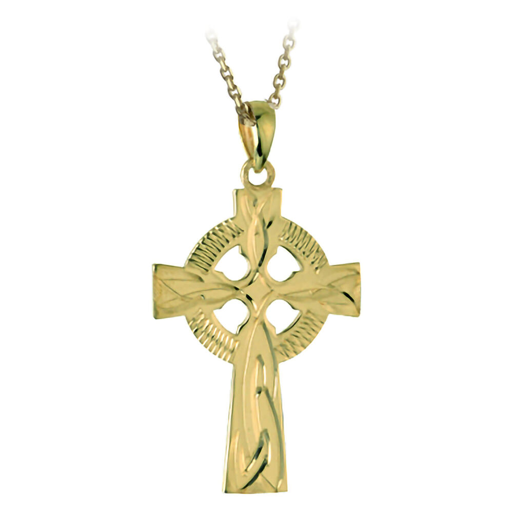 9ct Gold Hand Engraved Celtic Cross Pendant