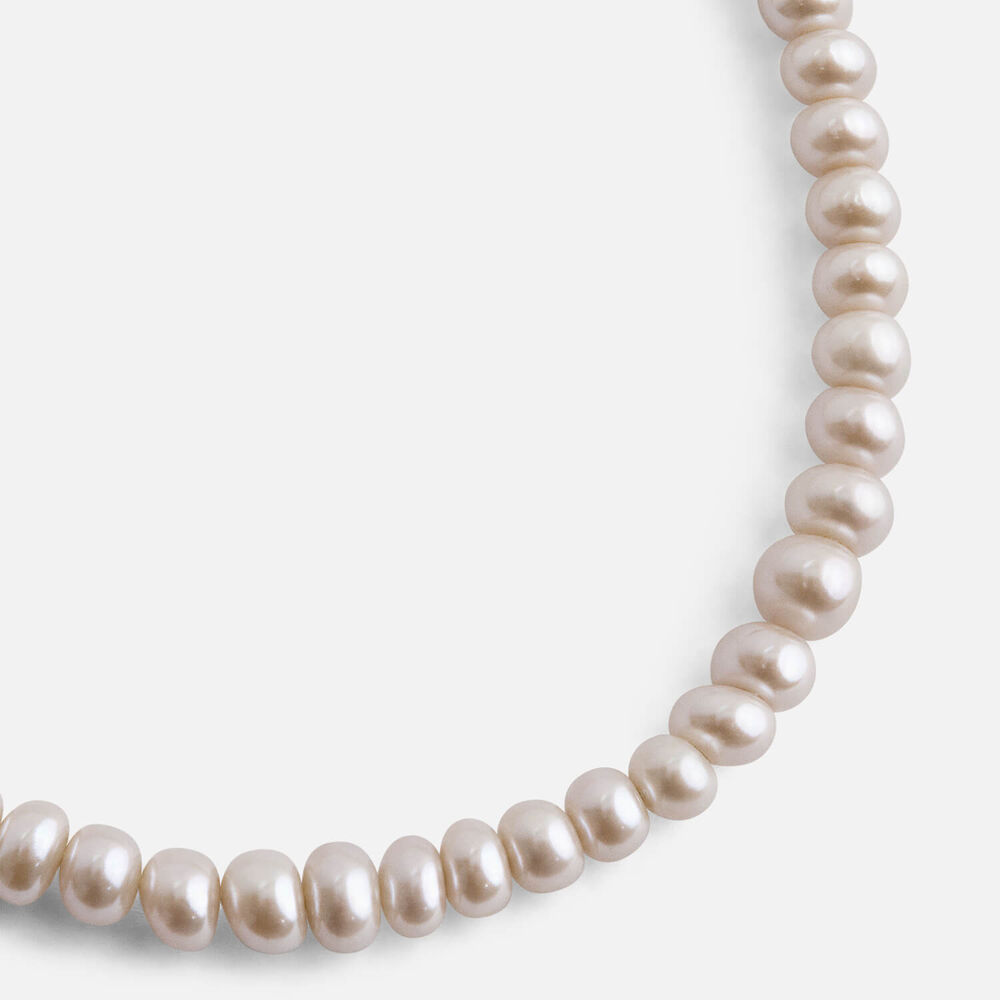 Sterling Silver Oval Freshwater Pearl Stretch Bracelet