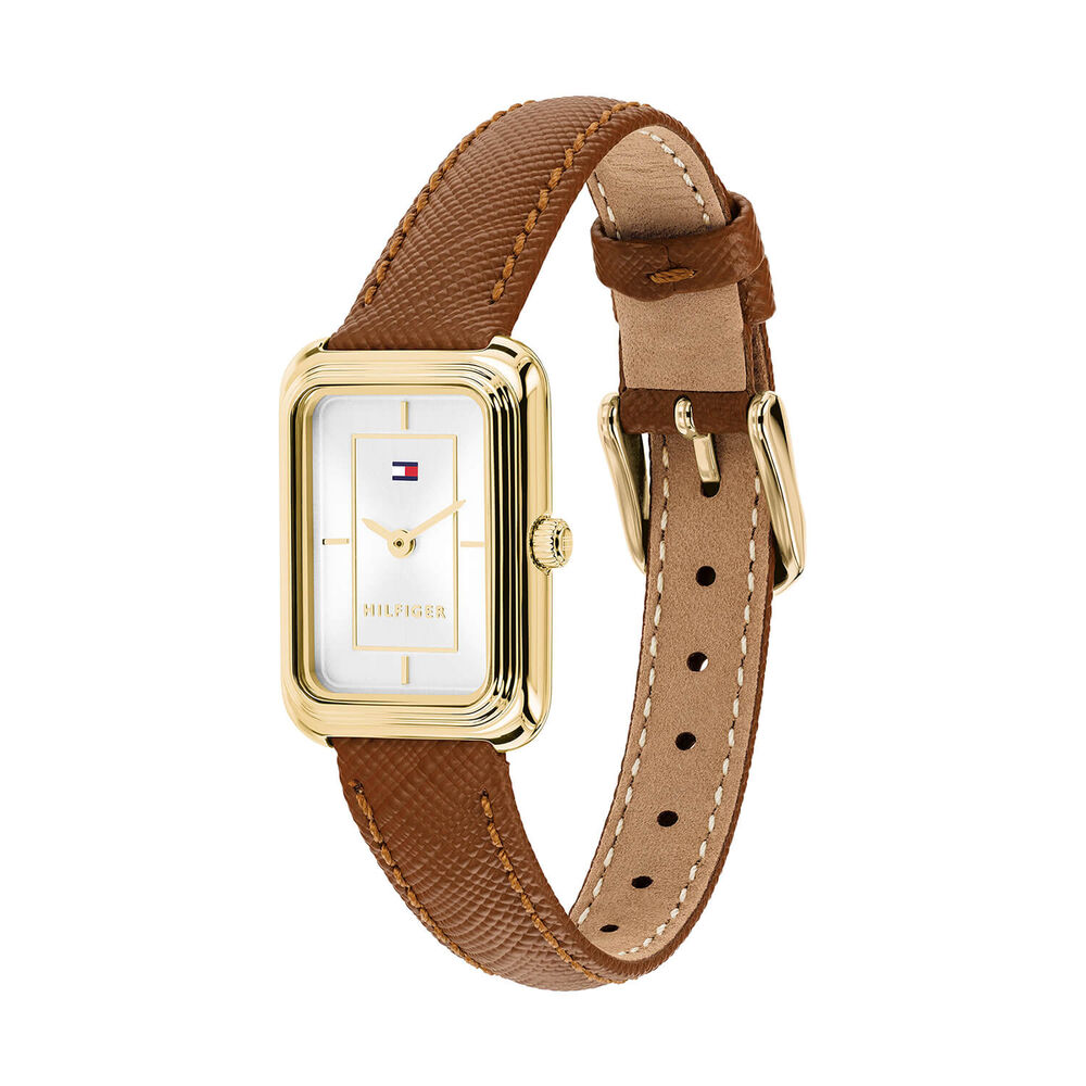 Tommy Hilfiger 28.8x20.5 White Dial Brown Leather Strap Watch