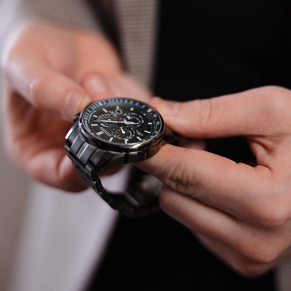 Citizen PCAT Eco Drive Worldtime Grey & Blue Chronograph Charcoal Bracelet Watch image number 3