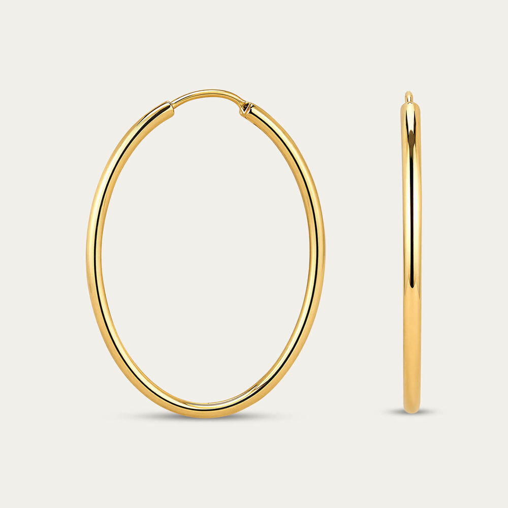 Yellow Gold Plated Sterling Silver 30mm Plain Hoop Earrings