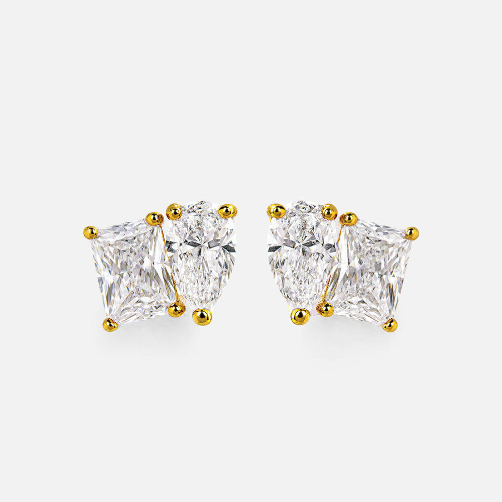 Yellow Gold Plated Sterling Silver Toi et Moi Cubic Zirconia Stud Earrings