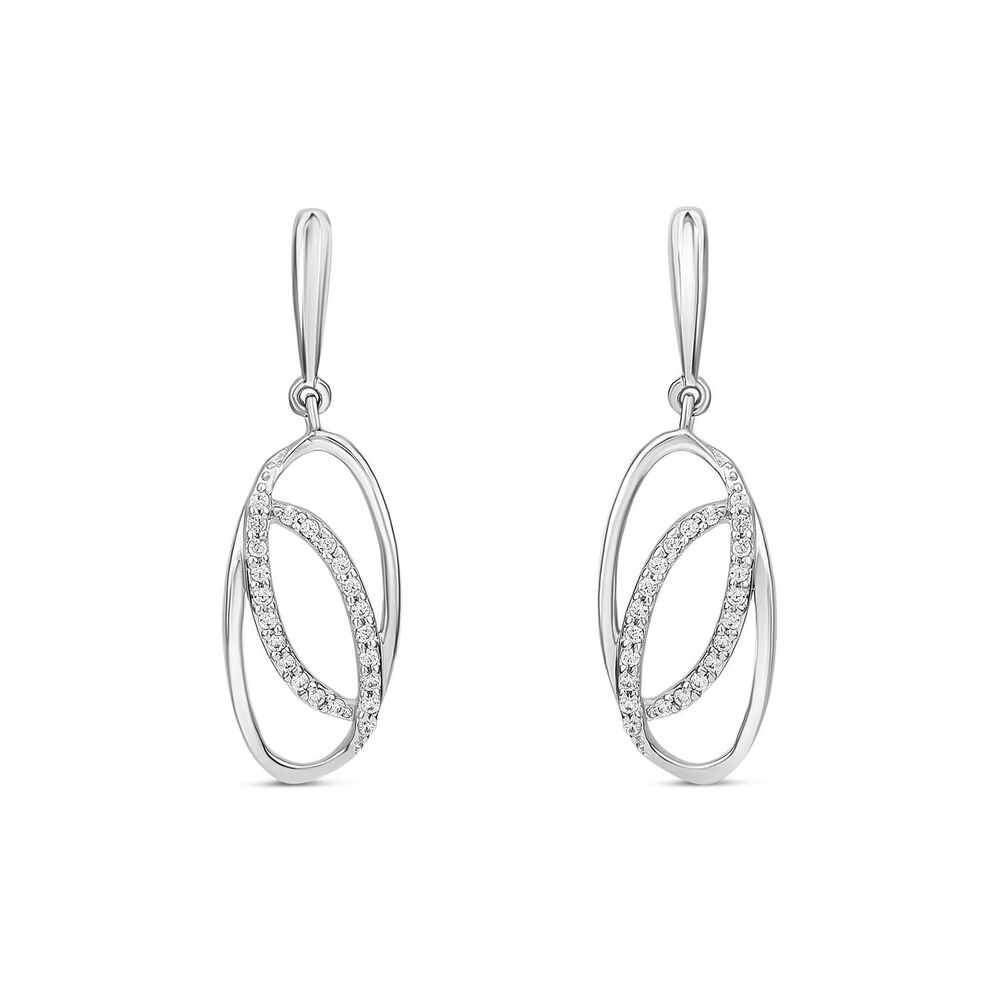 9ct White Gold 0.12ct Diamond Set Double Oval Drop Earrings