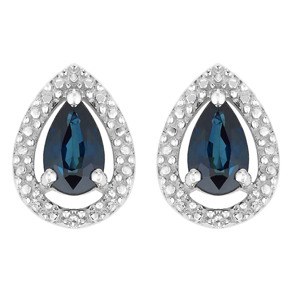 Ladies 9ct White Gold Created Sapphire and Diamond Pear Earrings