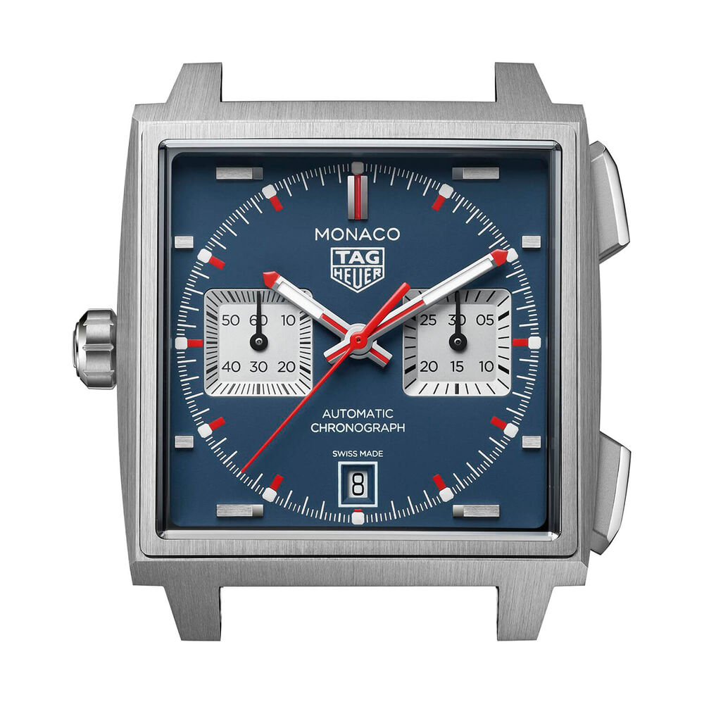 TAG Heuer Monaco Chronograph 39mm Blue Dial Black Leather Strap Watch