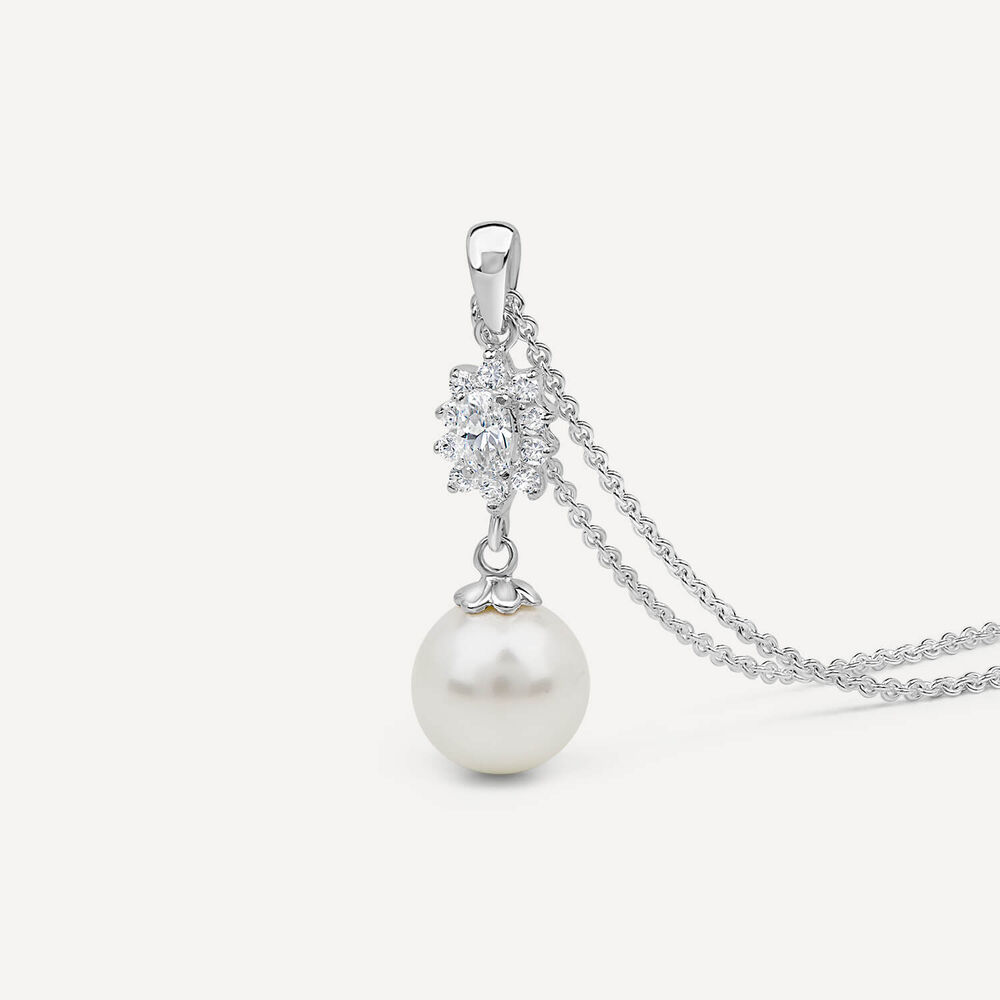 Sterling Silver Marquis Cluster Pearl Drop Pendant image number 1