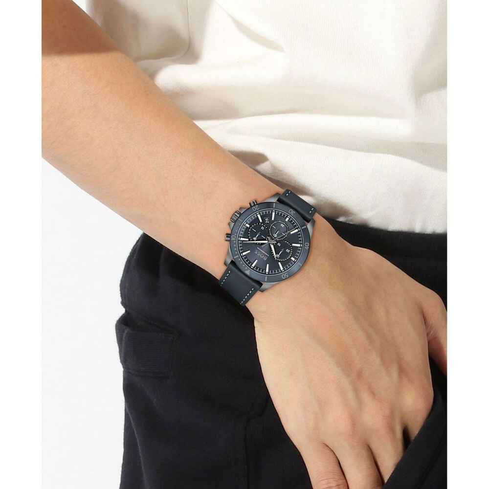 BOSS Troper 44mm Blue Chronograph Dial Grey IP Case Blue Strap Watch image number 3