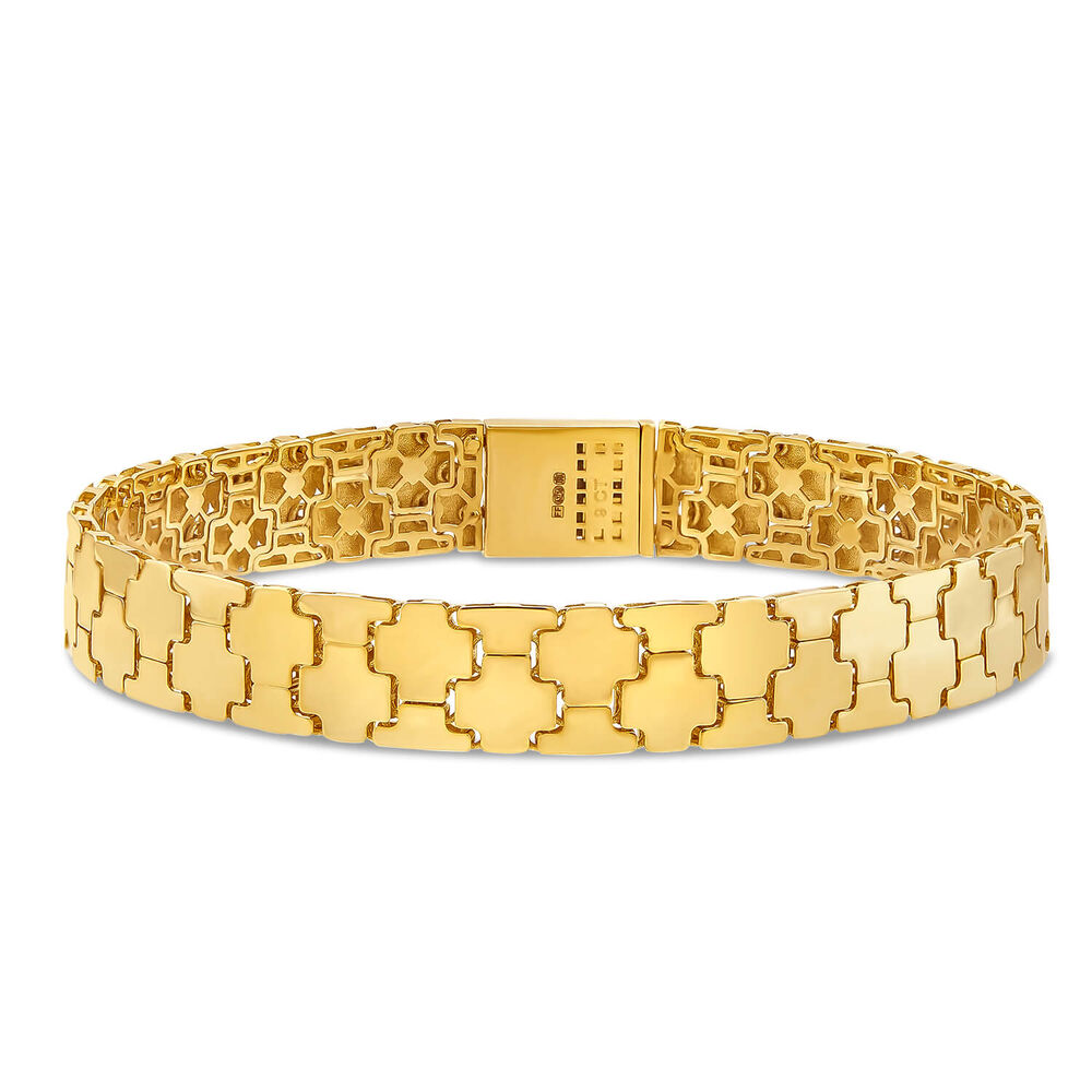 9ct Yellow Gold Shiny Wide Jigsaw Bracelet image number 0
